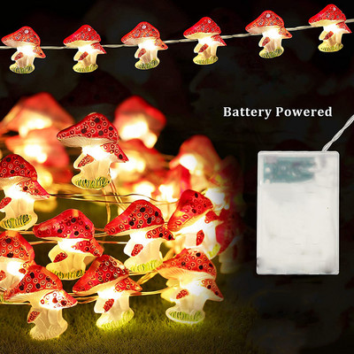 Νέα 3D Stereo Mushroom Χάλκινο σύρμα με μπαταρία/USB DIY Fairy String Lamps 20/30Leds Mushroom String Lights for Patio Decor