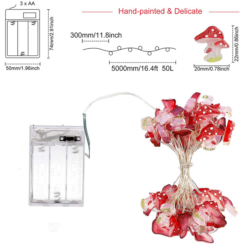 Νέα 3D Stereo Mushroom Χάλκινο σύρμα με μπαταρία/USB DIY Fairy String Lamps 20/30Leds Mushroom String Lights for Patio Decor