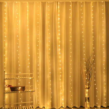Κουρτίνα LED String Lights 3 μέτρων Χριστουγεννιάτικη διακόσμηση γιρλάντα USB Festoon Τηλεχειριστήριο Fairy Garland Φωτάκια για Υπνοδωμάτιο Σπίτι