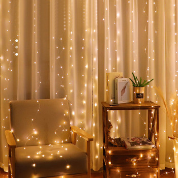 Κουρτίνα LED String Lights 3 μέτρων Χριστουγεννιάτικη διακόσμηση γιρλάντα USB Festoon Τηλεχειριστήριο Fairy Garland Φωτάκια για Υπνοδωμάτιο Σπίτι