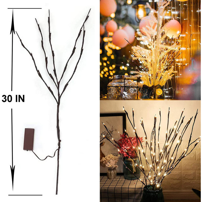 20 de becuri LED Ramă de salcie Lampă Umplutură naturală pentru vază înaltă Ramă de salcie Ramă iluminată Lumini decorative pentru nuntă de Crăciun