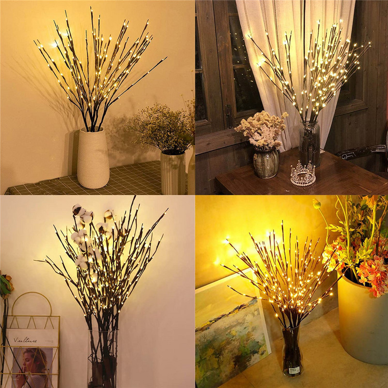 20 de becuri LED Ramă de salcie Lampă Umplutură naturală pentru vază înaltă Ramă de salcie Ramă iluminată Lumini decorative pentru nuntă de Crăciun