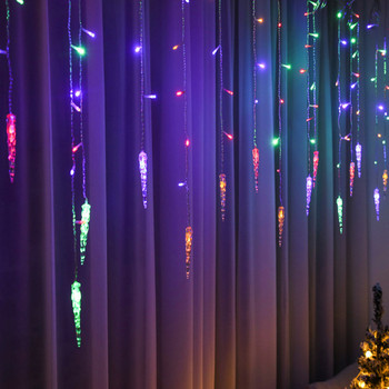 Коледни светлини Водопад Външна декорация Droop Led светлини Светлини за завеси String Lights Party Ggarden Eaves Decoration 220V 110V