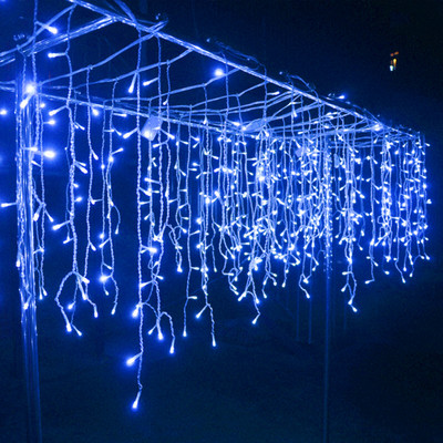 Ziemassvētku gaismiņas, ūdenskritums, āra noformējums, nokarenas LED gaismas aizkaru virtenes gaismas ballītes dārza karnīzes dekorēšana 220V 110V