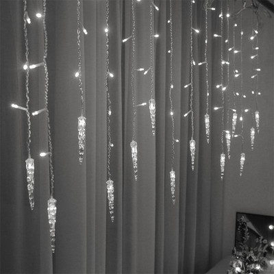 Ziemassvētku gaismiņas, ūdenskritums, āra noformējums, nokarenas LED gaismas aizkaru virtenes gaismas ballītes dārza karnīzes dekorēšana 220V 110V