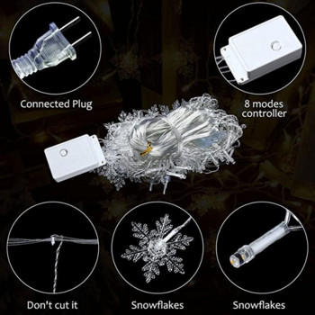 Χριστουγεννιάτικο Φωτιστικό Led Snowflake Κουρτίνα Icicle Fairy String Φωτάκια Γιρλάντα για Πρωτοχρονιάτικο πάρτι εσωτερικού και εξωτερικού σπιτιού