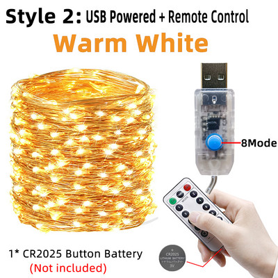 Led Fairy String Lights USB akuga töötav välistingimustes veekindel jõuluvaniku vasktraat pulmapeo jaoks Kodutoa sisekujundus