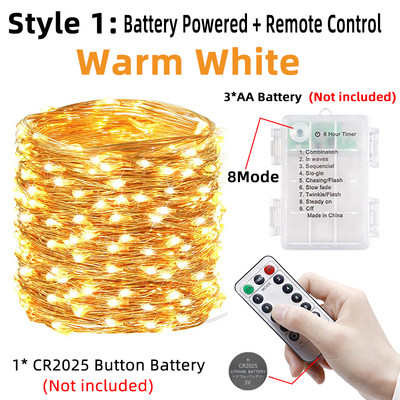 Led Fairy String Lights USB akuga töötav välistingimustes veekindel jõuluvaniku vasktraat pulmapeo jaoks Kodutoa sisekujundus