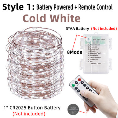 Led Fairy String Lights USB akuga töötav välistingimustes veekindel jõuluvaniku vasktraat pulmapeo jaoks Kodutoa sisekujundus