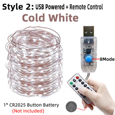 Led Fairy String Lights USB akuga töötav välistingimustes veekindel jõuluvaniku vasktraat pulmapeo jaoks Kodutoa sisekujundus
