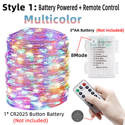 Led Fairy String Lights USB akuga töötav välistingimustes veekindel jõuluvaniku vasktraat pulmapeo jaoks Kodutoa sisekujundus