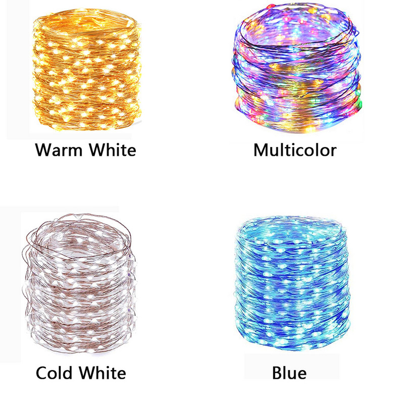 Led Fairy String Lights USB akuga töötav välistingimustes veekindel jõuluvaniku vasktraat pulmapeo jaoks Kodutoa sisekujundus