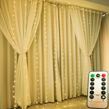 8 Λειτουργίες Τηλεχειριστήριο USB LED Φωτάκια κουρτίνας χορδές γιορτές Νεράιδα γάμου Φώτα γιρλάντα για Διακόσμηση σαλονιού υπνοδωματίου