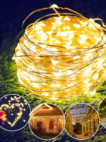 USB LED Fairy Lights String 5M10M20M Γιορτινός Φωτισμός Αδιάβροχο ασημί σύρμα με τηλεχειριστήριο για διακόσμηση γάμου Χριστουγεννιάτικου πάρτι