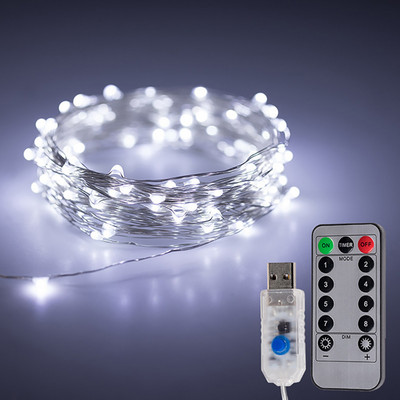 USB LED Fairy Lights String 5M10M20M pühadevalgusti veekindel hõbedane traat puldiga jõulupeo pulmade kaunistamiseks