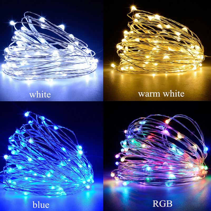 USB LED Fairy Lights String 5M10M20M pühadevalgusti veekindel hõbedane traat puldiga jõulupeo pulmade kaunistamiseks