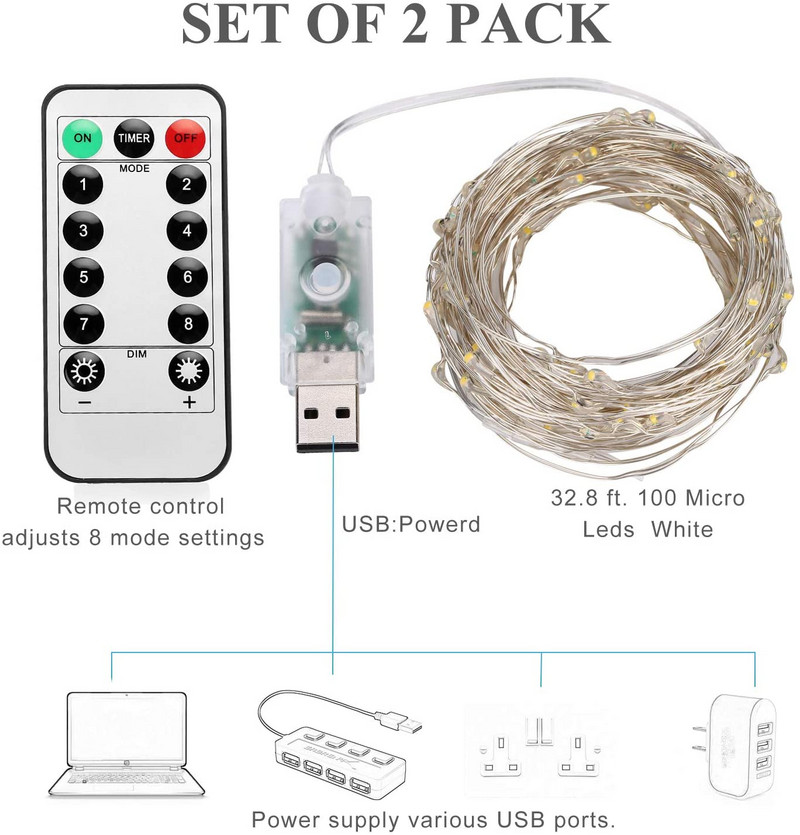 USB LED Fairy Lights String 5M10M20M pühadevalgusti veekindel hõbedane traat puldiga jõulupeo pulmade kaunistamiseks