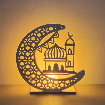 LED Eid Mubarako musulmonų festivalio šviesos nakties lempa medinė „pasidaryk pats“ rankų darbo dekoravimo dovanų papuošalai Islamo Ramadano vakarėlio reikmenys