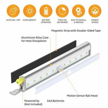 6/10 LED пасивна инфрачервена LED светлина със сензор за движение Шкаф Гардероб Нощна лампа LED шкаф Осветление на шкафа Стълбище Кухня