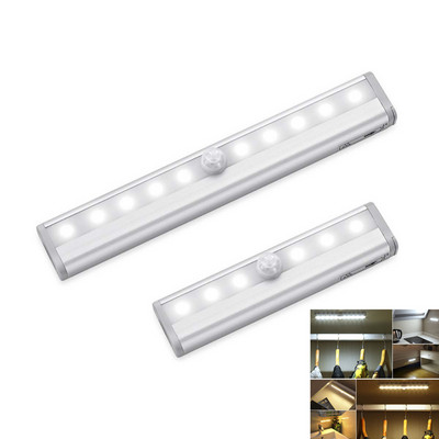 6/10 LED индукционна лампа под шкафа Сензор за движение Гардероб Нощна лампа Магнитна лента с батерии за кухненски гардероб