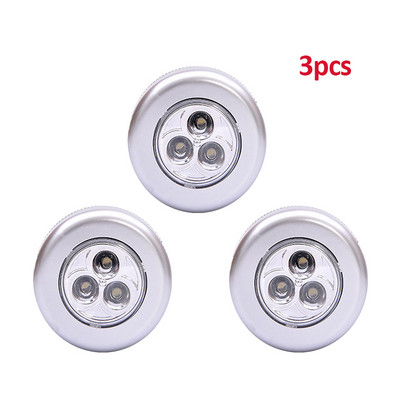 2/3 τεμ. 3 LED Έλεγχος αφής Νυχτερινό φως Στρογγυλό φωτιστικό κάτω από την ντουλάπα Push Stick On Lamp Home Κουζίνα Υπνοδωμάτιο Χρήση αυτοκινήτου