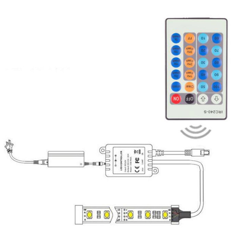 RF Wireless 24 Keys Μονόχρωμο τηλεχειριστήριο υπερύθρων φωτός LED Έλεγχος μείωσης της έντασης του φωτός για μονόχρωμα φώτα λωρίδας LED DC 5V-24V