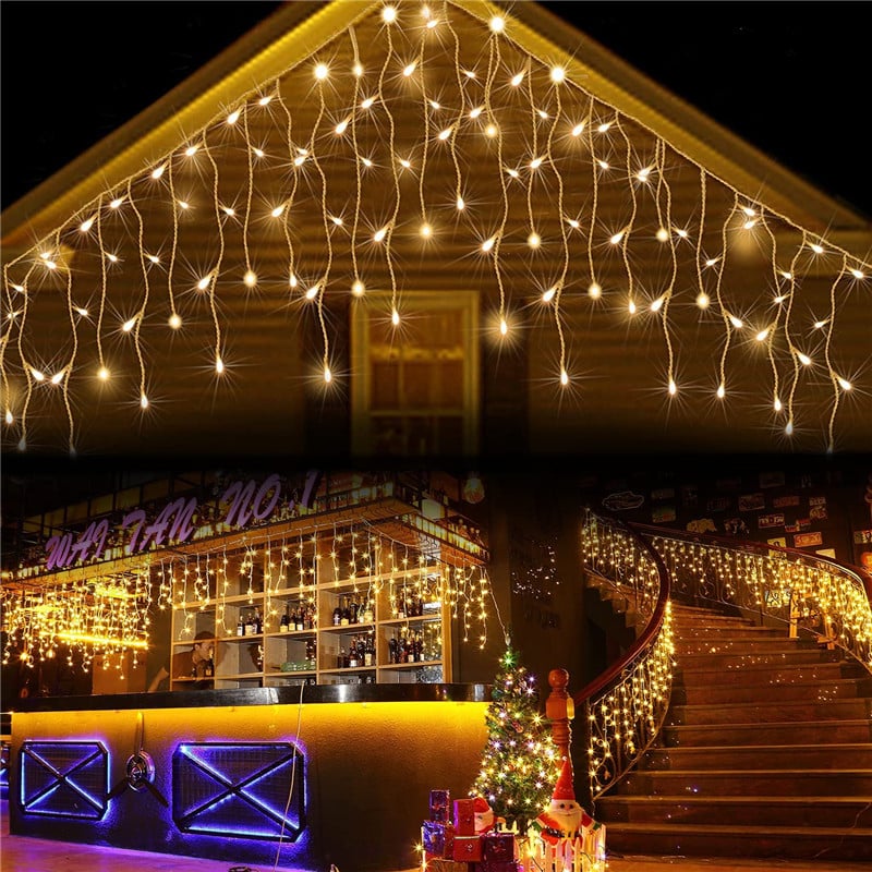 Cortina de lumini cu LED-uri șir de cascadă cu controler în 8 moduri pentru decorarea de Crăciun, petrecere, vacanță, interior, exterior