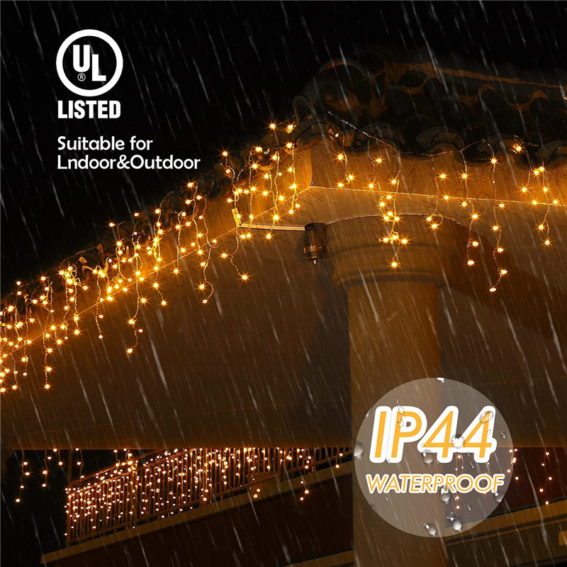 Cortina de lumini cu LED-uri șir de cascadă cu controler în 8 moduri pentru decorarea de Crăciun, petrecere, vacanță, interior, exterior