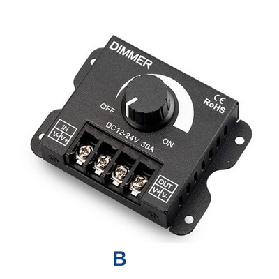 Līdzstrāvas 12V 24V LED reostata slēdzis 30A Max sprieguma regulators regulējams kontrolieris LED sloksnes gaismas lampas LED aptumšošanas dimmers