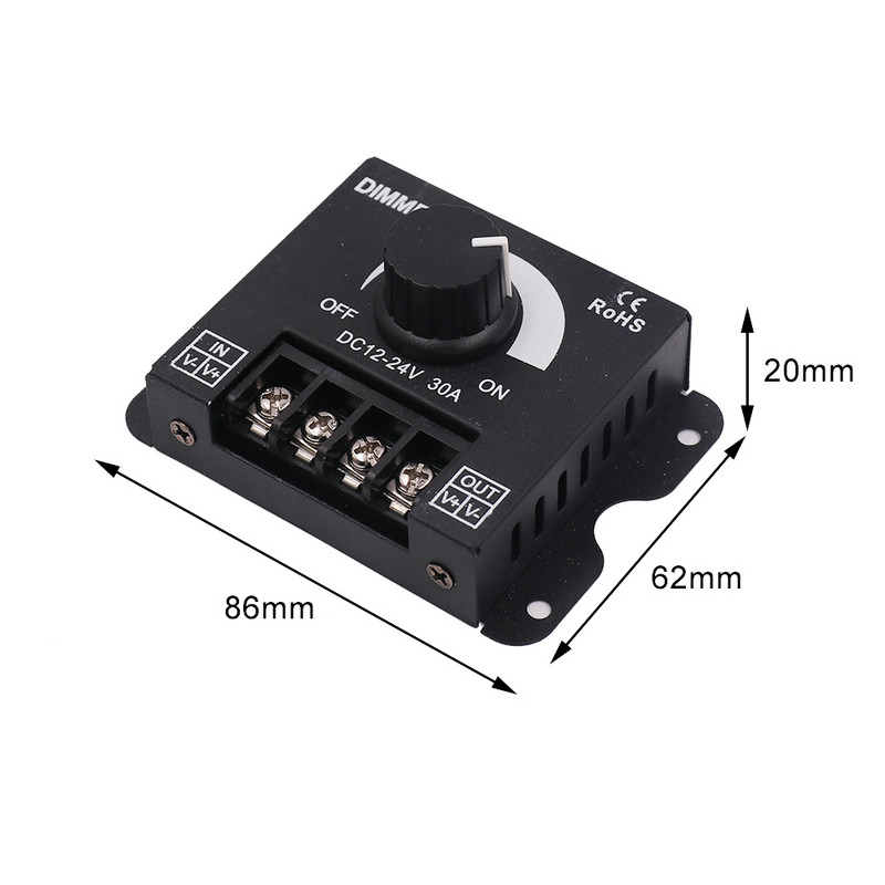 LED Stepless Dimmer Switch DC 12V-24V 30A 360W Τηλεχειριστήριο ρύθμισης φωτεινότητας για μονόχρωμο φως λωρίδας LED