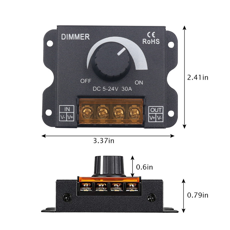 LED Stepless Dimmer Switch DC 12V-24V 30A 360W Τηλεχειριστήριο ρύθμισης φωτεινότητας για μονόχρωμο φως λωρίδας LED