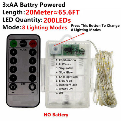 5M 10M 20M Vilinska svjetla Bakrena žica LED žičana svjetla s daljinskim upravljačem za vijenac božićno drvce Dekoracija svadbene sobe