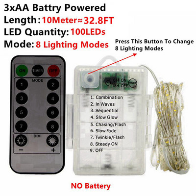 5M 10M 20M Vilinska svjetla Bakrena žica LED žičana svjetla s daljinskim upravljačem za vijenac božićno drvce Dekoracija svadbene sobe