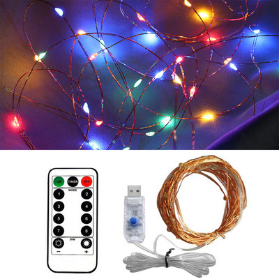 50/100/200 LED Φώτα χορδών από χάλκινο σύρμα USB Φώτα νεράιδων με τροφοδοσία με τηλεχειριστήριο 8 τρόπων λειτουργίας Φώτα αδιάβροχο χρονόμετρο τηλεχειριστηρίου