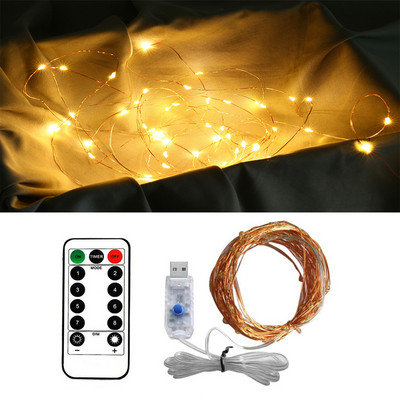 50/100/200 LED Φώτα χορδών από χάλκινο σύρμα USB Φώτα νεράιδων με τροφοδοσία με τηλεχειριστήριο 8 τρόπων λειτουργίας Φώτα αδιάβροχο χρονόμετρο τηλεχειριστηρίου