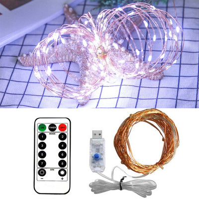50/100/200 LED Φώτα χορδών από χάλκινο σύρμα USB Φώτα νεράιδων με τροφοδοσία με τηλεχειριστήριο 8 τρόπων λειτουργίας Φώτα αδιάβροχο χρονόμετρο τηλεχειριστηρίου