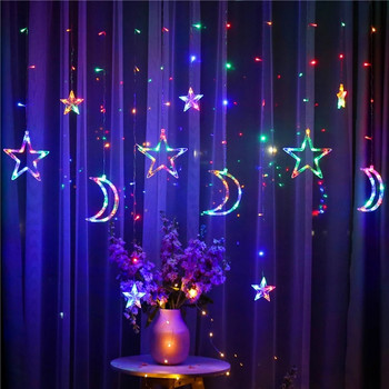 LED Icicle Star Moon Lamp Fairy Perde String Lights Christmas Garland Outdoor for Bar Home Wedding Party Garden Window Decor