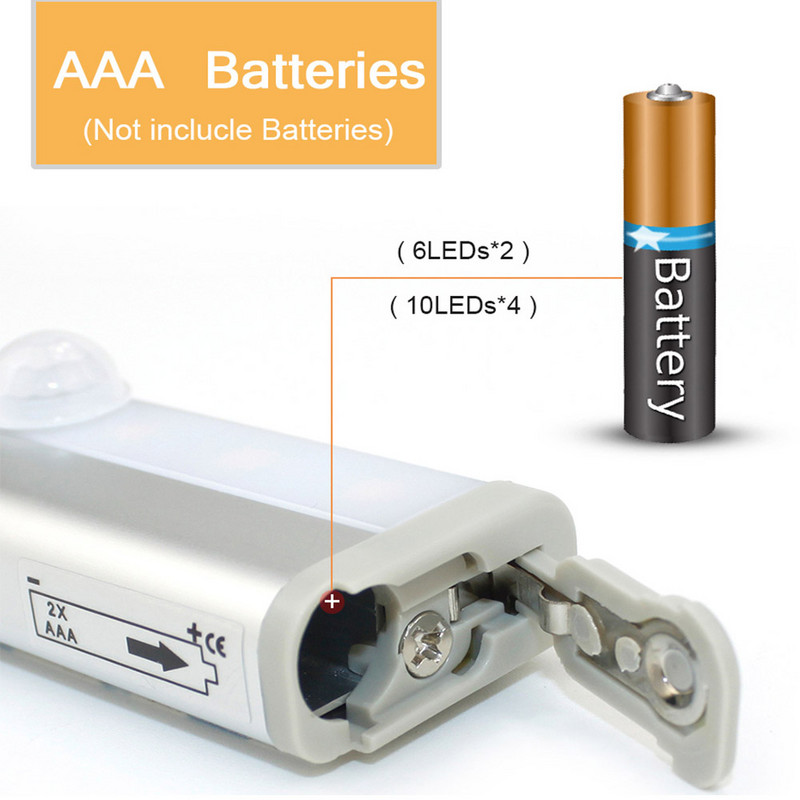 6/10 led PIR LED φως αισθητήρα κίνησης Ντουλάπα Ντουλάπα Φωτιστικό κρεβατιού κάτω από το ντουλάπι Δωμάτιο Νυχτερινή ντουλάπα Led Σκάλες Κουζίνα Φωτισμός σπιτιού