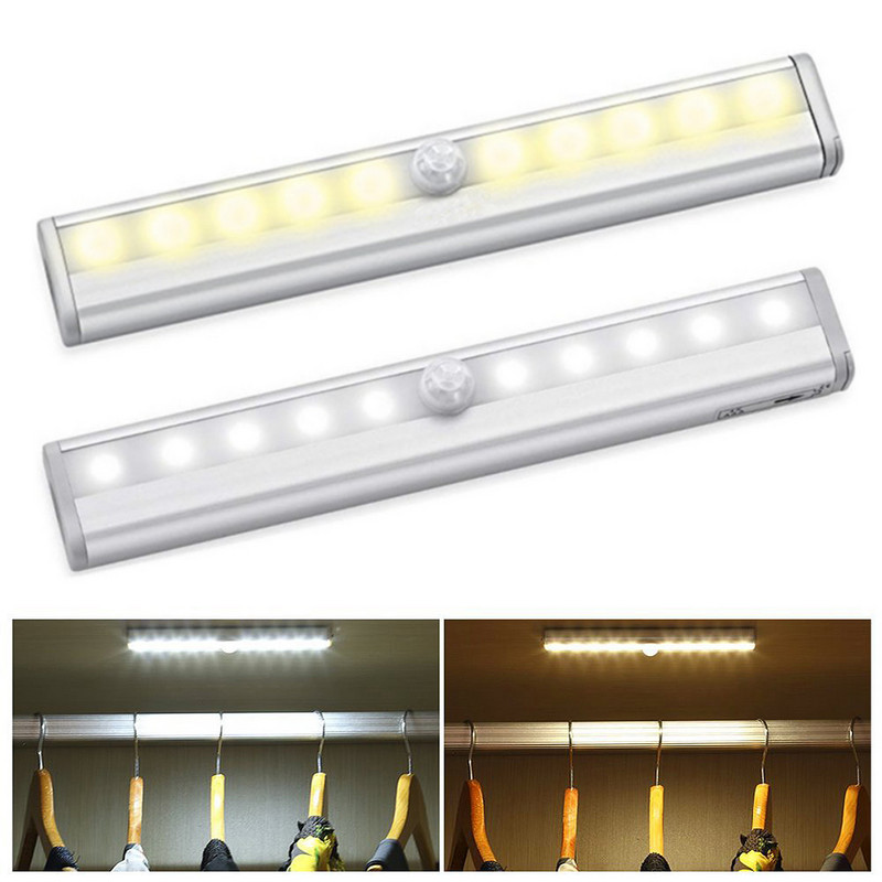 6/10 led PIR LED φως αισθητήρα κίνησης Ντουλάπα Ντουλάπα Φωτιστικό κρεβατιού κάτω από το ντουλάπι Δωμάτιο Νυχτερινή ντουλάπα Led Σκάλες Κουζίνα Φωτισμός σπιτιού