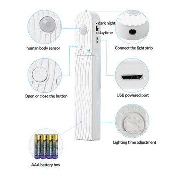 Σετ λωρίδων φωτός με αισθητήρα κίνησης Πακέτο μπαταρίας ή δίοδος αυτόματου φωτισμού με τροφοδοσία USB για ντουλάπα ντουλάπα Σκάλα κουζίνας