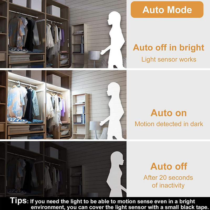 Senzor pokreta LED svjetlosne trake Komplet baterija ili USB napajana dioda za automatsko osvjetljenje za ormarić Ormar Kuhinjsko stubište