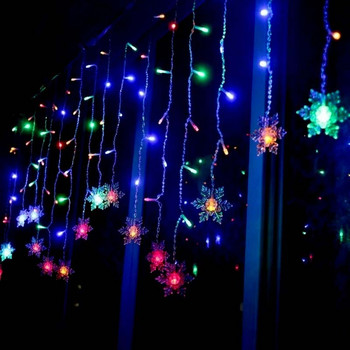 Светодиодни завеси Снежинка Струнни светлини Вътрешно Външно вълнообразно осветление Коледна украса Новогодишно коледно парти Градинско приказно осветление