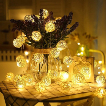 2.5M 20 LED ратанова топка връв Топка светлини Гирлянди Празнична сватбена украса Коледна приказна светлина за вътрешна стая