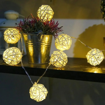 2,5M 20 LED Rattan Ball Φωτάκια χορδής μπάλας Γιρλάντες Διακόσμηση Χριστουγεννιάτικου Νεράιδα για Εσωτερικό Δωμάτιο