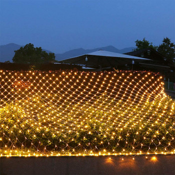 LED Διχτυωτό Διχτυωτό Κουρτίνα Νεράιδα χριστουγεννιάτικο Φωτιστικό 1,5x1,5m EU 220V Γάμος Πρωτοχρονιάς Γιρλάντα Διακόσμηση Εξωτερικού Κήπου