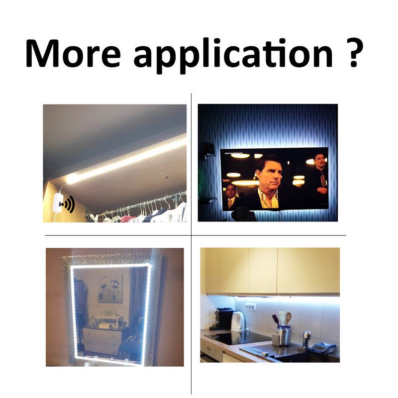 5 V USB slaucīšanas sensors zem skapja apgaismojuma Elastīgs LED sloksnes apgaismojums Bāra letes apgaismojums virtuves skapim Galda monitora aizmugurējais plaukts