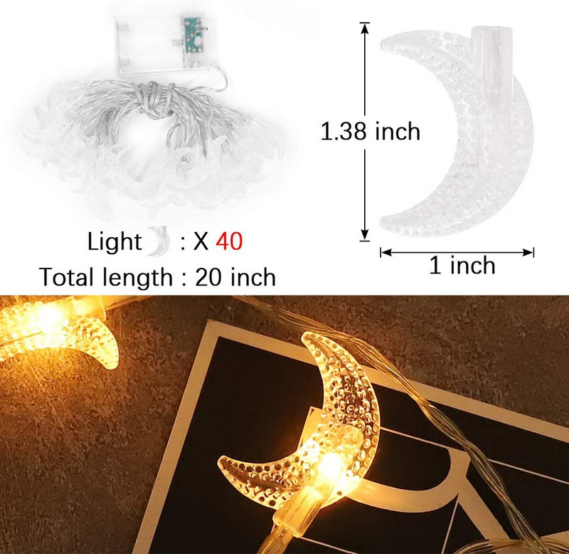 1.5M/3M/6M/10M Ramazanski Dekor Mjesečeve lampice na baterije Baterijska vila Božićna viseća mjesečeva lampica Novogodišnja rasvjeta