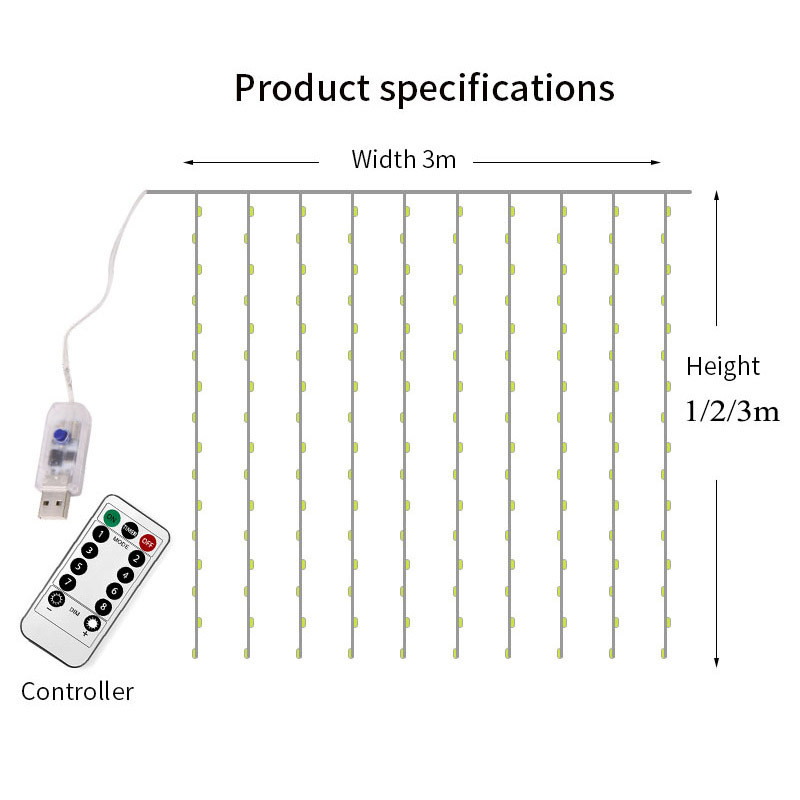 LED lempučių styginiai Kalėdų pasakų langų užuolaidų žibintai USB nuotolinio valdymo pultelis naktinis šviestuvas vestuvių Kalėdoms Naujųjų metų Navidad dekoras