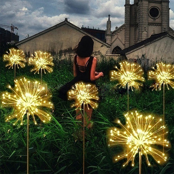 90 /120/150 LED Solar Powered Outdoor Grass Globe Dandelion Fireworks Lamp Fairy Lights for Garden Garden Landscape Decoration