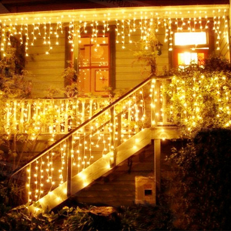 LED 220V ES Ziemassvētku gaisma Lāstekas ūdenskritums Fairy String Aizkaru Gaismas Garland Āra Kāzu Ballīte Kopmītnes Dekors гирлянда